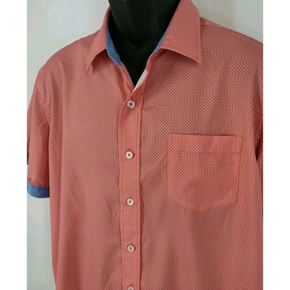 Nick Graham Everywhere Mens Large Coral Red Geometric Short Sleeve Luxury